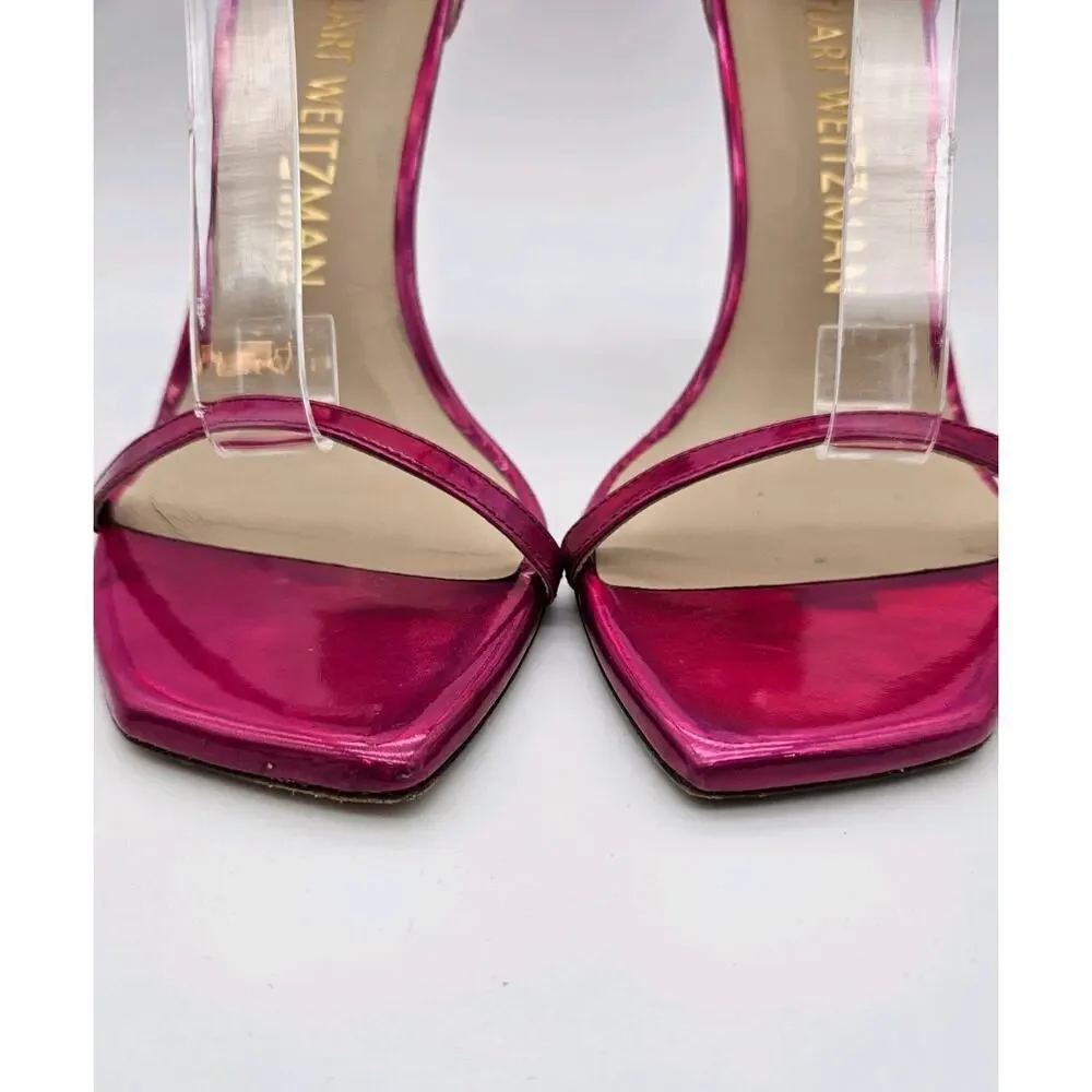 Stuart Weitzman Nudistcurve 100 Stilleto Heel in Pink Fushia Iridesent Women 9